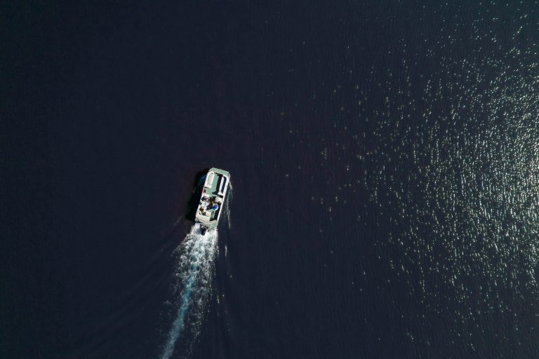 overhead shot of a boat in Lake Oconee