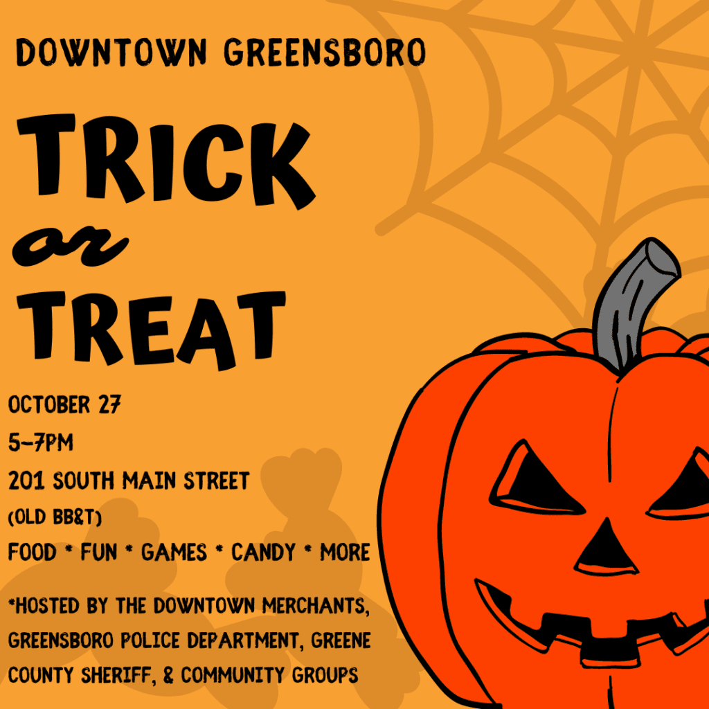 Downtown Greensboro Trick or Treat flyer